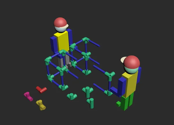 Assembly of construction workers 3D