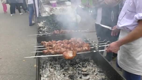 Cozinhar carne nas brasas — Vídeo de Stock