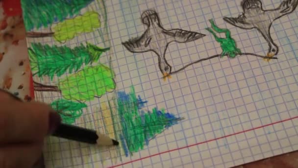 Малюнок олівцем на підкладковому папері — стокове відео