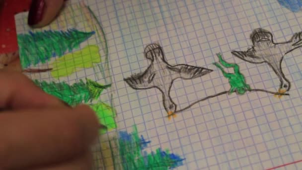 Potlood tekening op gelinieerd papier — Stockvideo