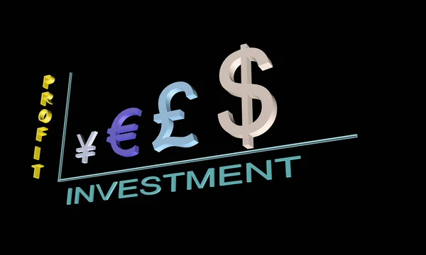 Plán investiční zisk z měny symboly 3d — Stock fotografie