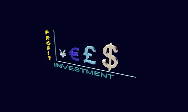 Planning van de investering winst van de munteenheid symbolen 3d — Stockfoto