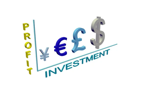 Plán investiční zisk z měny symboly 3d — Stock fotografie