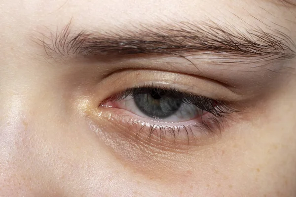 Das Blaue Auge Eines Mädchens Fotografiert Mit Einer Makrolinse lizenzfreie Stockbilder