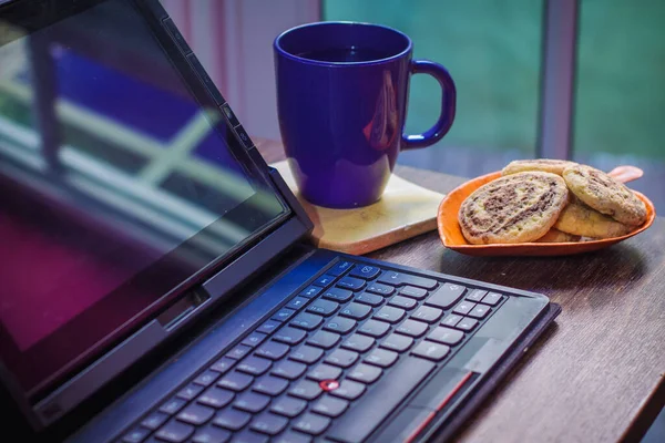 Laptop Table Homeoffice Macro — Stock Photo, Image