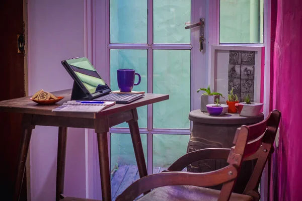 Laptop Table Homeoffice — Stock Photo, Image