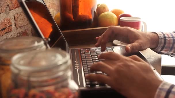 Man Working His Laptop Home — Stock Video