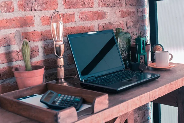 Laptop Desk Corner House Home Office — Stock Photo, Image