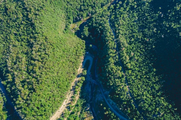 Αεροφωτογραφία Δρόμου Μέσα Στο Δάσος — Φωτογραφία Αρχείου