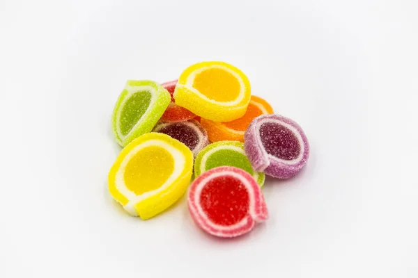 Jellies Dari Banyak Warna Dilapisi Dengan Gula Ditempatkan Bersama Sama — Stok Foto