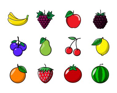 vektör illüstrasyon meyve simgesi düz tasarım renkli olarak ayarlandı.