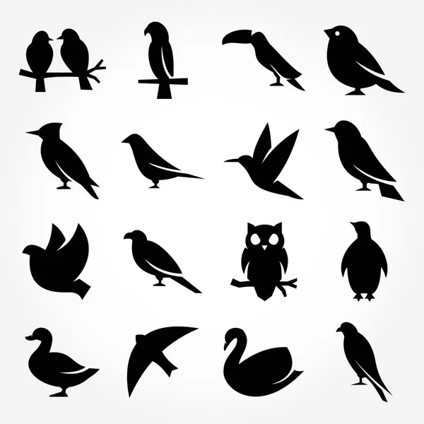 Birds Icon Set Silhouette Style — Stock Vector