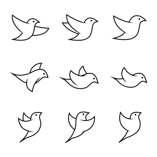 Conjunto Iconos Aves Vector Línea Animal — Archivo Imágenes Vectoriales