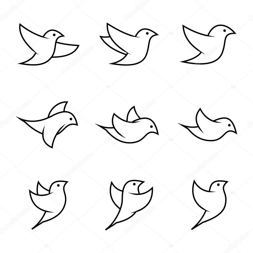 Birds icon set. animal line vector