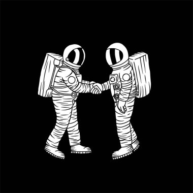 El çizimi astronot el sıkışma illüstrasyon vektörü