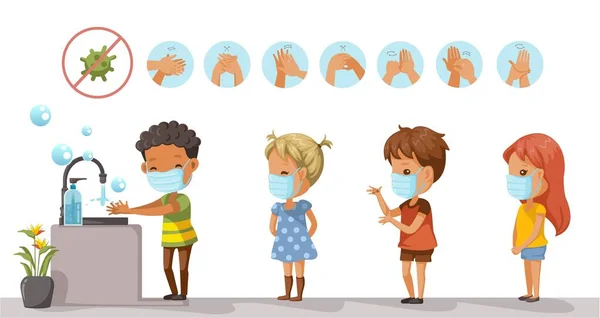 Waschen Sie Sich Die Hände Kinder Vektor Hintergrund — Stockvektor
