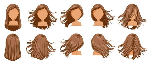 Cabelo Soprado Conjunto Vetor Ilustração —  Vetores de Stock