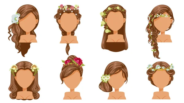 Flor Cabelo Conjunto Vetor Ilustração — Vetor de Stock