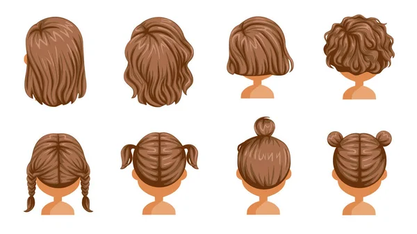 Kleine Mädchen Haare Rückseite Set Vektor Illustration — Stockvektor