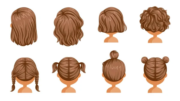 Menina Cabelo Vista Traseira Conjunto Vetor Ilustração — Vetor de Stock