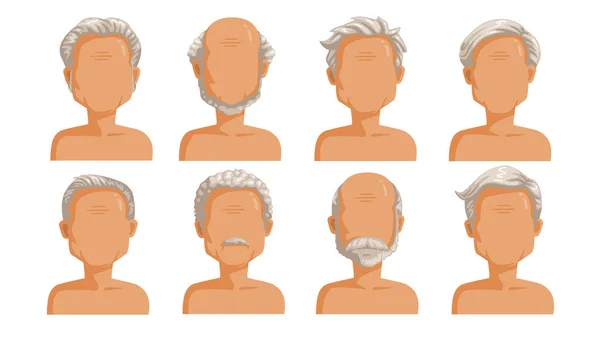 Elderly Man Hair Grey Hair Set Men Cartoon Hairstyles Collection — Stock Vector