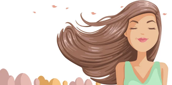 Mulher Com Sopro Cabelo Vetor Ilustração — Vetor de Stock