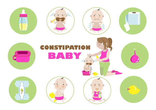 Verstopfung Baby Vektor Illustration — Stockvektor
