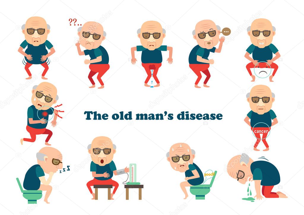 Old man sick vector illustration