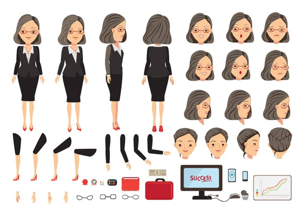 Juego Creación Personajes Empresaria Iconos Con Diferentes Tipos Caras Estilo — Vector de stock