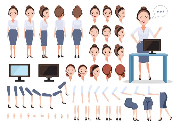 Icônes Avec Différents Types Visages Coiffure Émotions Avant Arrière Vue — Image vectorielle