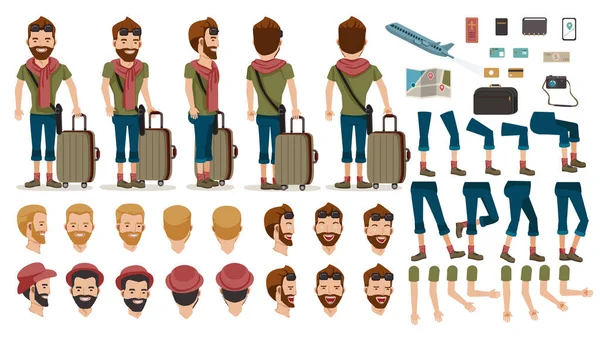 Άνδρας Άνθρωποι Ταξίδια Τουρίστες Δημιουργία Set Animated Χαρακτήρα Στο Αεροδρόμιο — Διανυσματικό Αρχείο