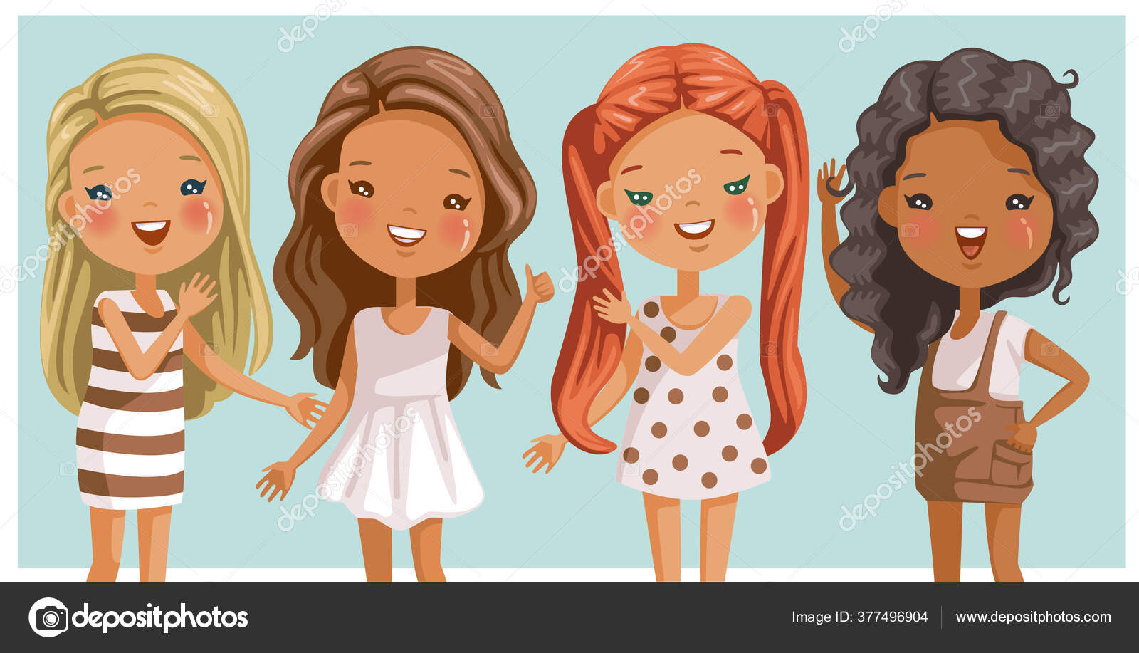 Cute Little Girls Long Hair Beautiful Trendy Hairstyles Different Color Stock Vector Royalty Free Vector Image By C Ann131313 377496904