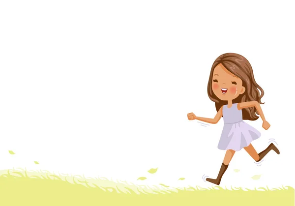 Маленька Дівчинка Біжить Мила Дівчина Білій Сукні Біжить Траві Гра — стоковий вектор