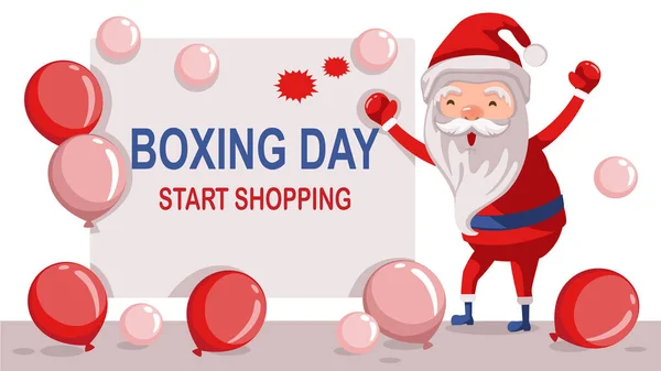 Prodej Den Boxu Roztomilý Santa Claus Červenou Boxerskou Rukavicí Nošení — Stockový vektor