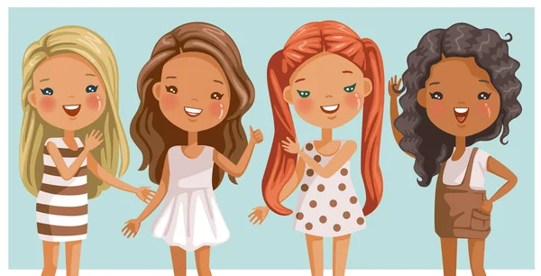 Cute Little Girls Long Hair Beautiful Trendy Hairstyles Different Color Vector Graphics