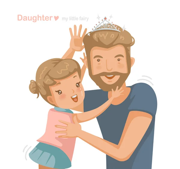 Papà Con Figlia Carina Che Indossa Una Corona Scintillante Sulla — Vettoriale Stock