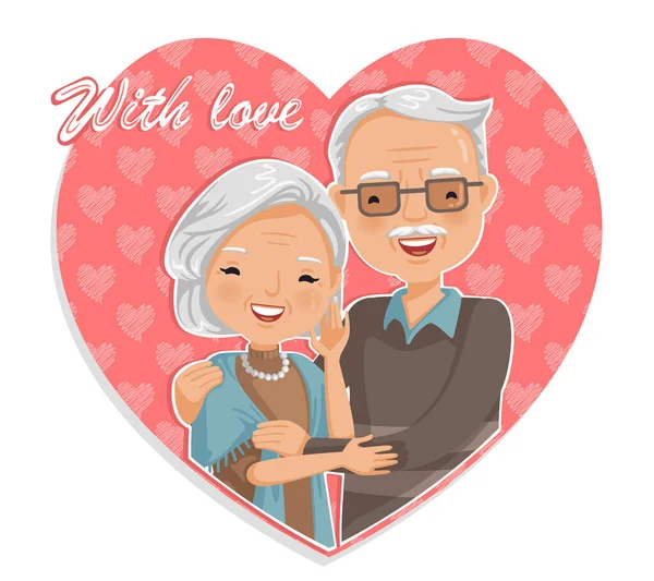 Yaşlı Adam Kalp Şeklinde Sarıldı Gülümseyen Büyükbaba Büyükanne Büyükanne Büyükbaba — Stok Vektör