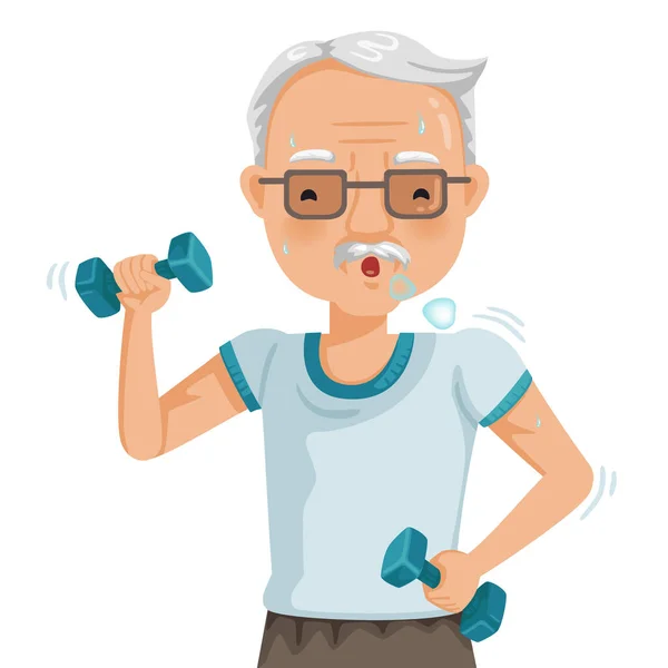 Starszy Mężczyzna Ćwiczący Hantlami Portret Azjatyckiego Starca Ćwiczącego Koncepcja Opieki — Wektor stockowy