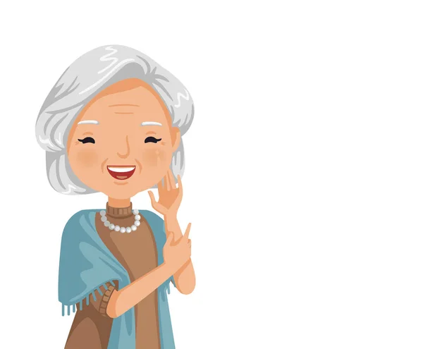 Mujer Anciana Sonriendo Cara Anciana Ríe Alegremente Siento Feliz Abuela — Vector de stock