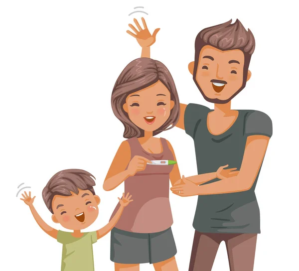 Famílias Estão Felizes Com Boas Notícias Pais Filhos São Excitados — Vetor de Stock