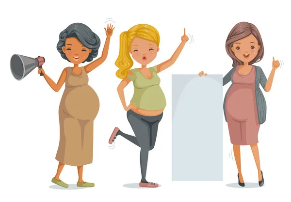 Gravida Kvinnor Grupp Tre Olika Människor Ställning Mödrar Som Flytande — Stock vektor