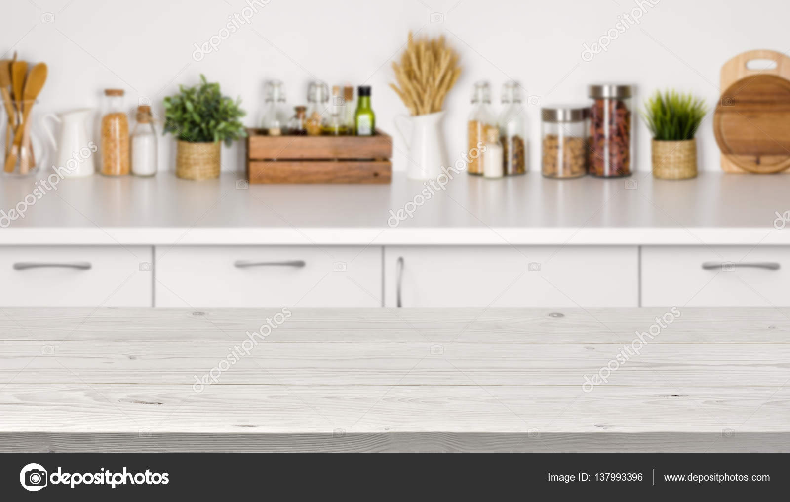 Table En Bois Vide Avec Image De Bokeh De Cuisine Banc