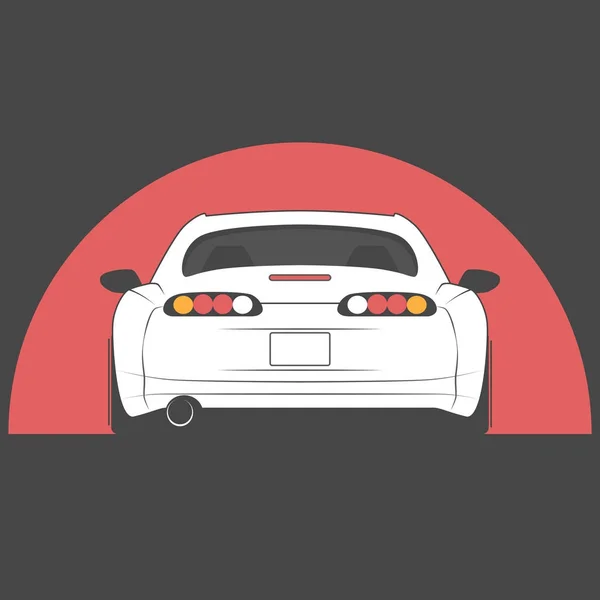 Vector sport japan car on red sun background. Car sketch. Back view.