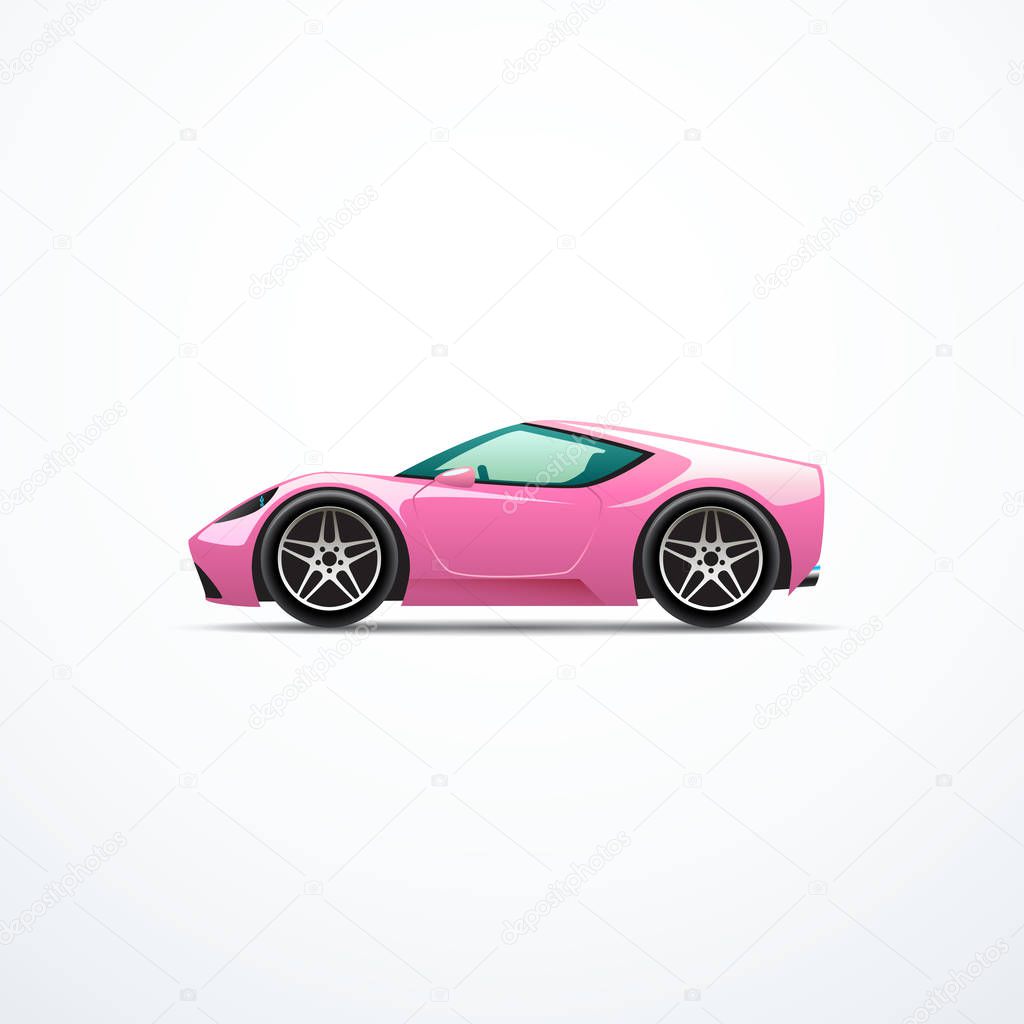 Vector pink cartoon sport car. Side view