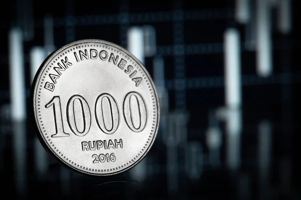 Bulanık şamdan çizelgesinde Endonezya rupia sikkesi. Yakın çekim stok fotoğrafı
