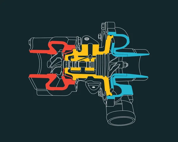 Schema Del Turbocompressore Sezionato Illustrazione Vettoriale — Vettoriale Stock