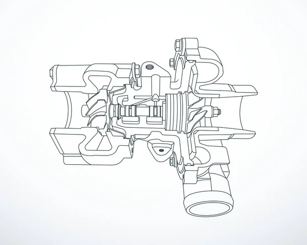 Bölünmüş turbo şarj aletinin taslağı. Vektör illüstrasyonu