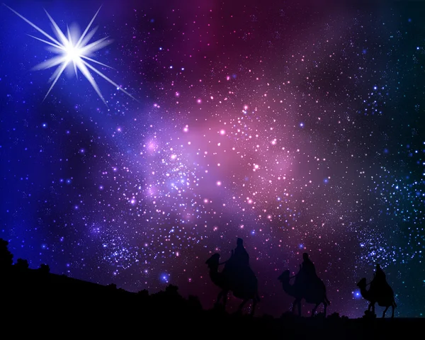 Three wise men on the background of cosmic sky and stars — ストックベクタ