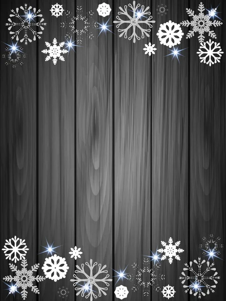 Fiocchi di neve di carta su uno sfondo di assi — Vettoriale Stock