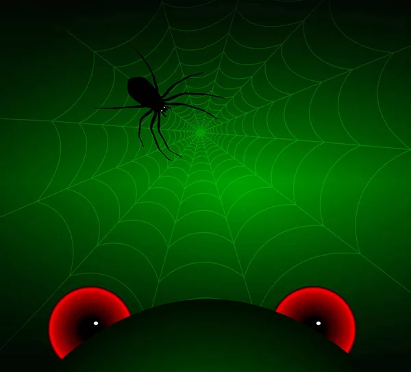 Ojos malvados y una araña en la web — Vector de stock
